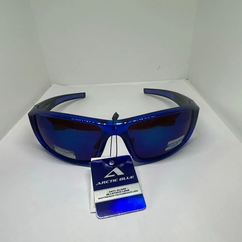 Arctic Blue Mirrored Blue Lens Wrap Sunglasses UV400 Protection
